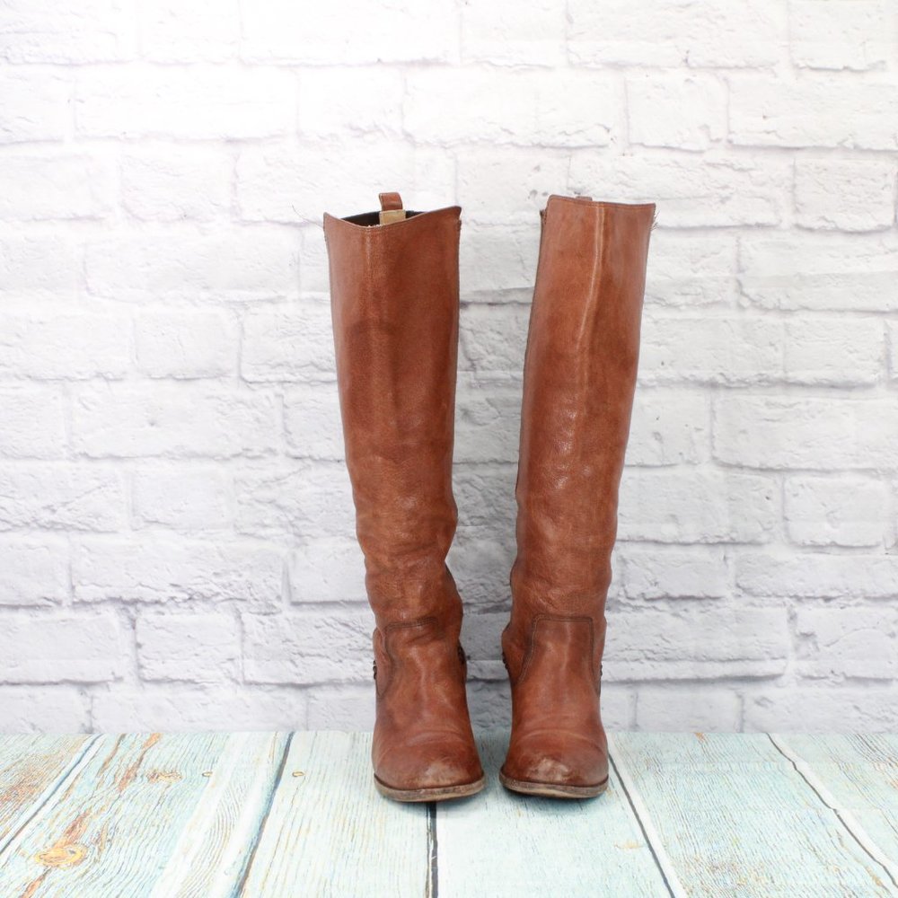 Frye Molly Tall Brown Leather Stretch Knee High Riding Boots Size 8.5 B - Picture 4 of 8